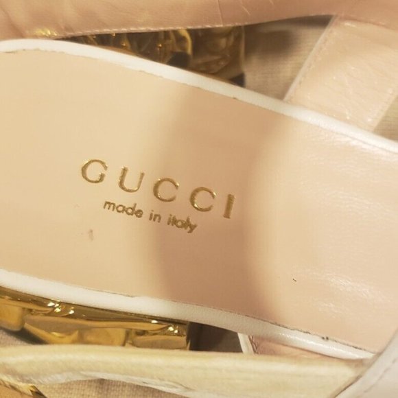 Gucci Kid Scamosciato White Women's Sandles Size 37.5 - Picture 3 of 9